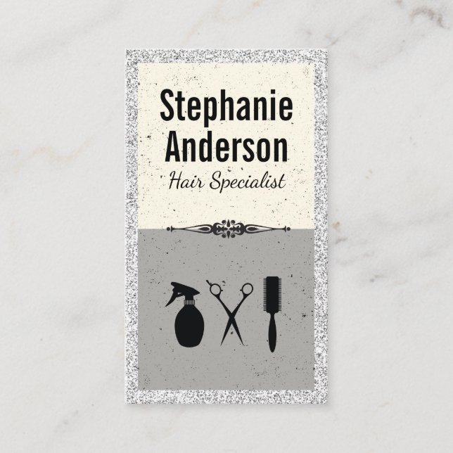 Hair Stylist Tools | Glitter Fancy Business Card (Front)