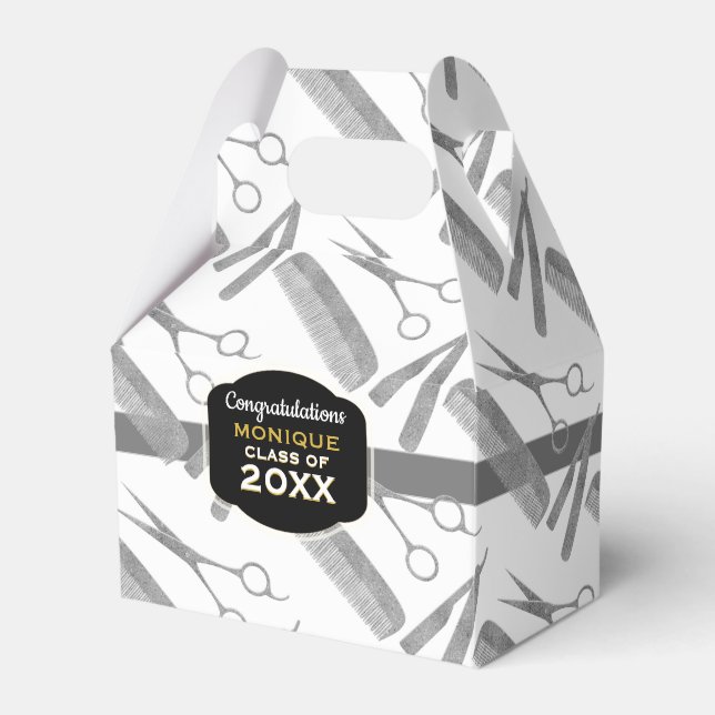 Hair Stylist Tools Graduation Party Favour Box (Front Side)