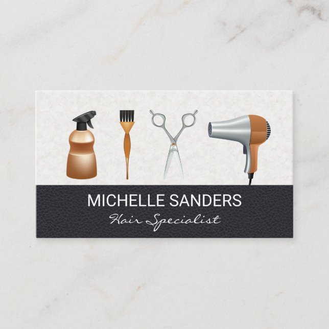 Hair Stylist Tools | Leather Business Card (Front)