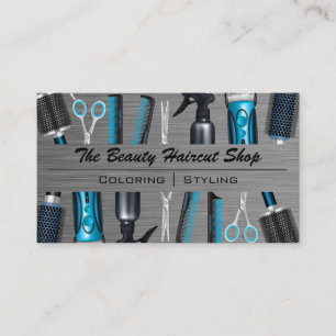 Hair Stylist Tools Metallic Brushed Business Card