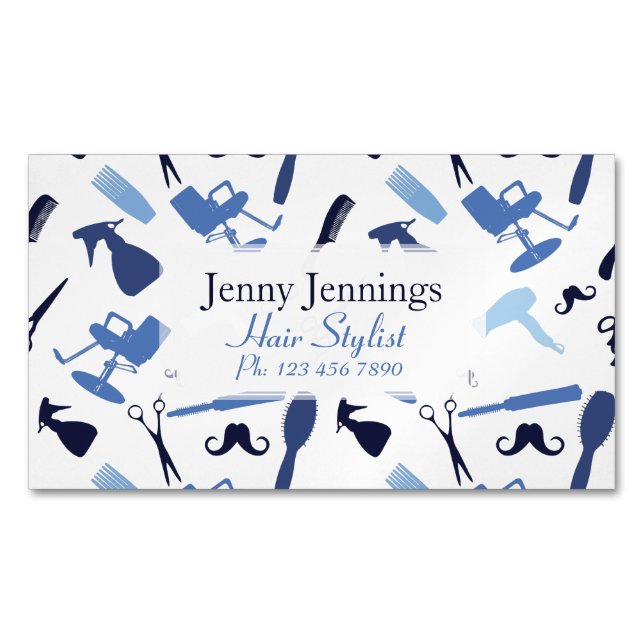 Hair stylist tools pattern magnetic business card (Front)