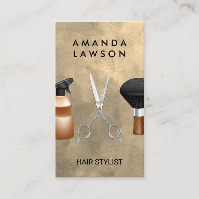 Hair Stylist Tools | Watercolor Business Card (Front)