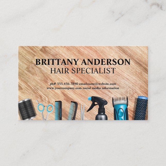 Hair Stylist Tools | Wood Background Appointment Card (Front)