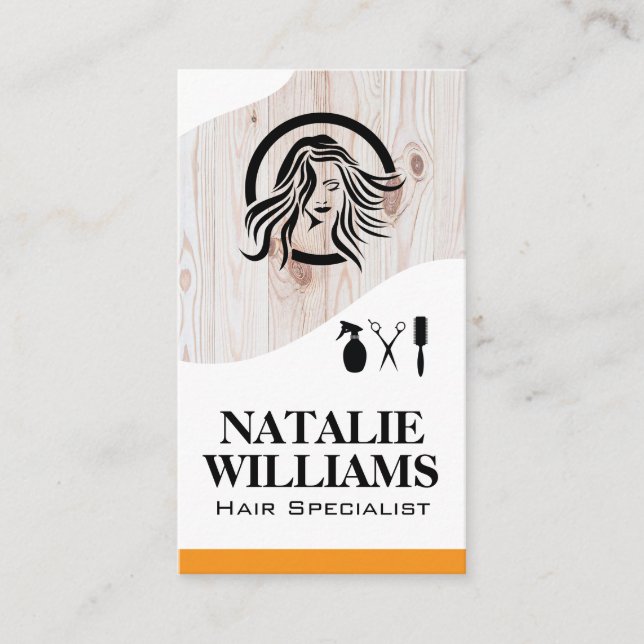 Hair Stylist Tools | Wood Business Card (Front)