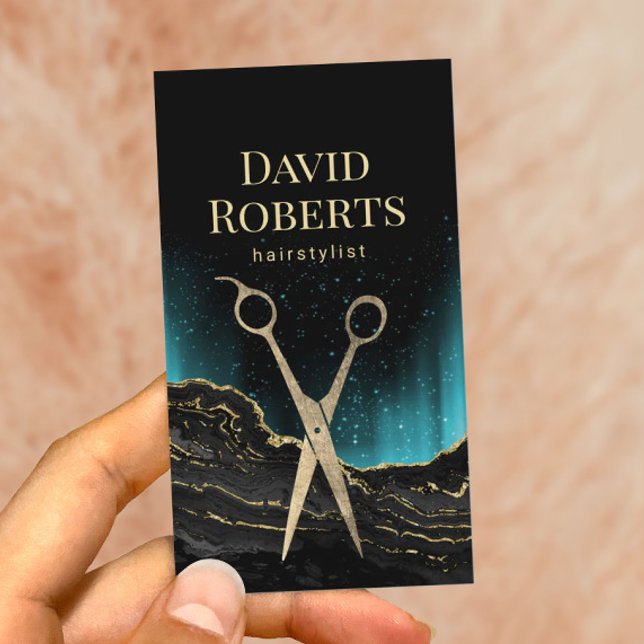 Hair Stylist Trendy Gold Agate Hairdresser Salon Business Card (Creator Uploaded)
