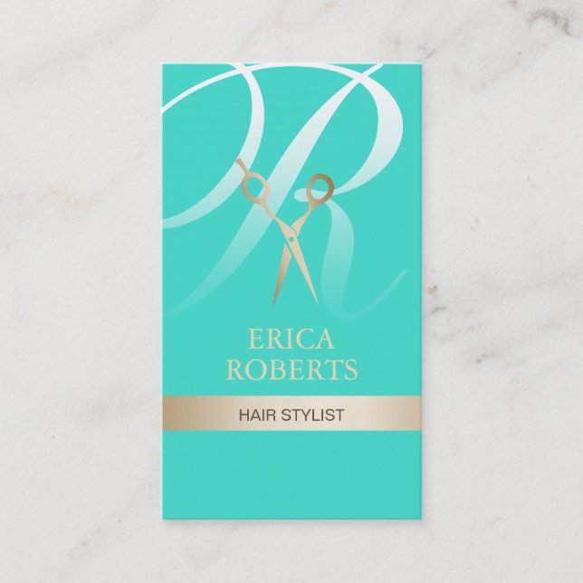 Hair Stylist Turquoise & Gold Monogram Appointment (Front)