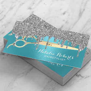 Hair Stylist Turquoise Silver Drips Beauty Salon Business Card