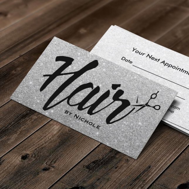 Hair Stylist Typography Silver Glitter Appointment (Creator Uploaded)