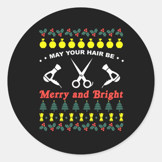 Hair Stylist Ugly Christmas Knit Sweater Gift Classic Round Sticker (Front)