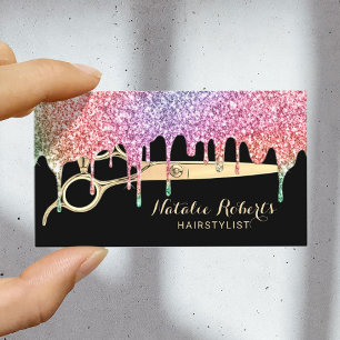 Hair Stylist Unicorn Drips Beauty Salon Black Business Card