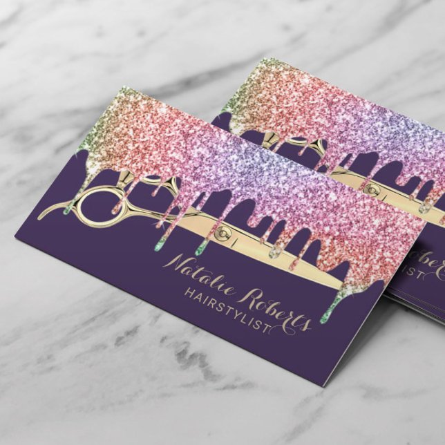 Hair Stylist Unicorn Drips Beauty Salon Purple Business Card (Creator Uploaded)