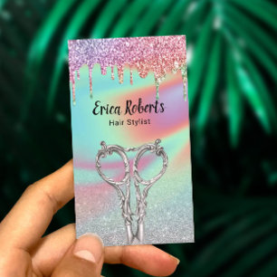 Hair Stylist Unicorn Glitter Drips Hair Salon Business Card