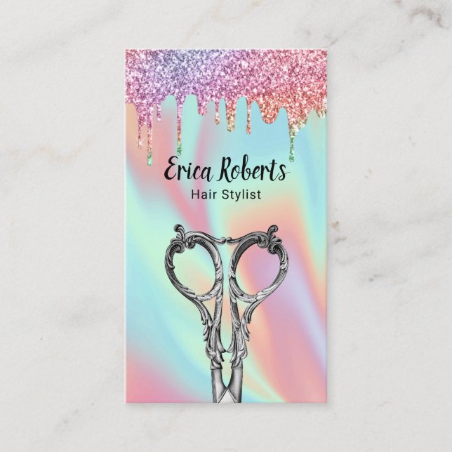 Hair Stylist Unicorn Glitter Drips Salon Business Card (Front)