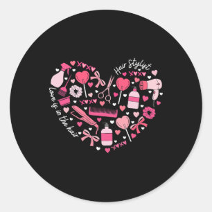Hair Stylist Valentine's Day Heart Hairdresser Cos Classic Round Sticker