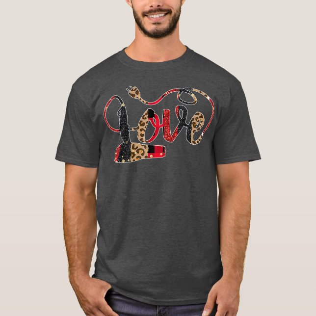 Hair Stylist Valentines  Love Dryer Leopard Red T-Shirt (Front)