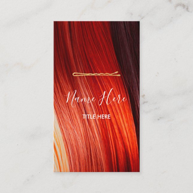Hair Stylist Vertical Business Card with Hair Clip (Front)