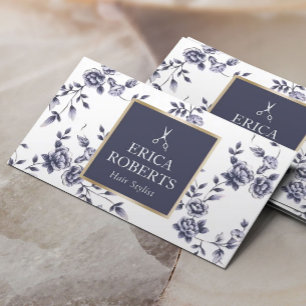 Hair Stylist Vintage Blue Floral Elegant Salon Business Card