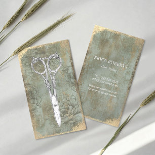 Hair Stylist Vintage Gold Grunge Frame Salon Business Card