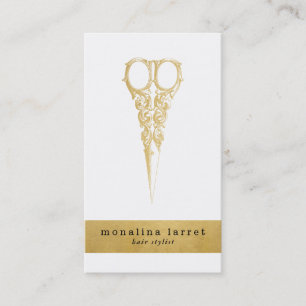 Hair Stylist Vintage Gold Scissors Chic Business Card