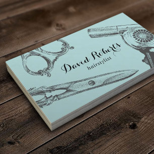Hair Stylist Vintage Scissor & Hair Dryer Teal Business Card
