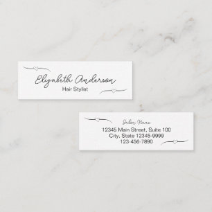 Hair Stylist White and Black Handwritten Script Calling Card