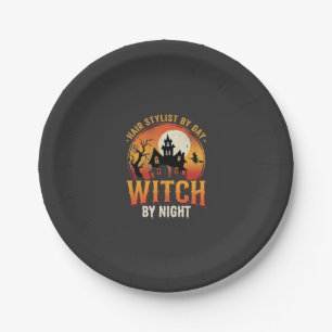 Hair Stylist Witch Halloween Vintage Design_1 Paper Plate