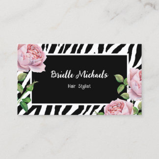 Hair Stylist Zebra Rose Glam Business Card
