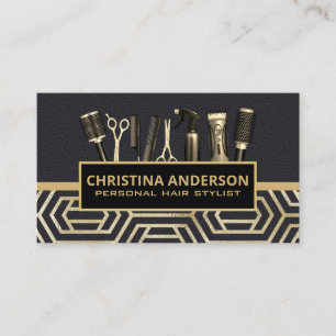 Hair Tools Leather Gold Modern Geometric Business Card