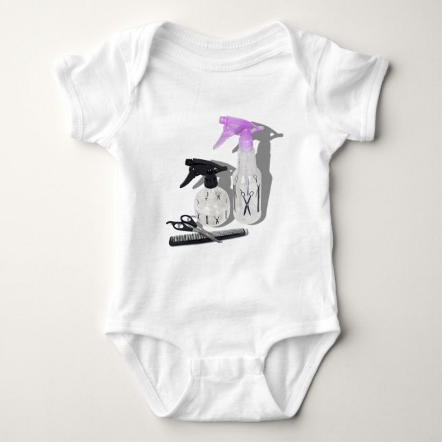 HaircutSprayBottle060910Shadows Baby Bodysuit (Front)