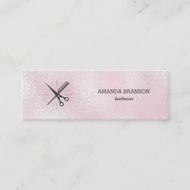 Hairdresse Minimal Grey glossy pink Scissor Comb Mini Business Card (Front)