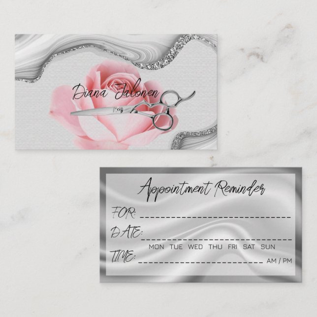 Hairdresser Appointment Reminder Black Marble Business Card (Front/Back)