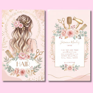 Hairdresser Beige Blush Pink Cream Hair Salon Business Card