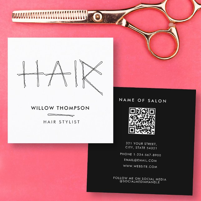 Hairdresser Black White Bobby Pins Hair Stylist Square Business Card (Hairdresser Black White Bobby Pins Hair Stylist Square Business Card)