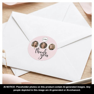 Hairdresser Blush Pink 3 Photo Logo Thank You Classic Round Sticker