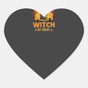 Hairdresser By Day Witch By Night Halloween Design Heart Sticker