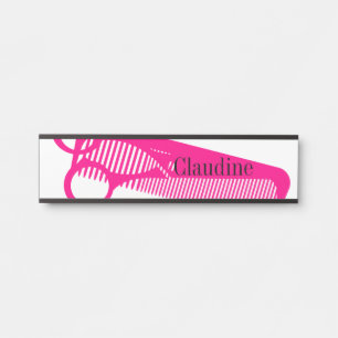 Hairdresser Comb Scissors Hanging Name Plate Door