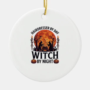 Hairdresser Day Witch Night Halloween Comb Scissor Ceramic Tree Decoration