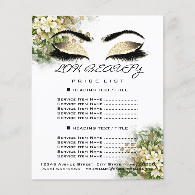 Hairdresser Eyelashes Makeup Price List Floral Flyer (Front)