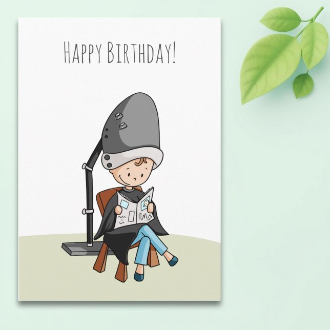 Hairdresser Girl in Hair Dryer Happy Birthday Card (Creator Uploaded)