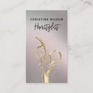 hairdresser golden scissors business card