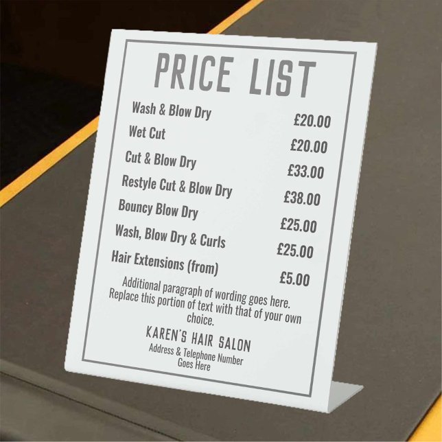 Hairdresser Hair Salon Price List Pedestal Sign (Creator Uploaded)