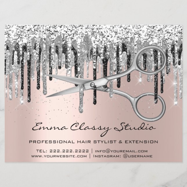 Hairdresser Hair Stylist Nails Silver Grey Rose Flyer (Front)