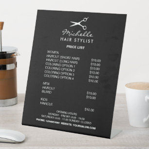 Hairdresser hair stylist salon price list menu pedestal sign
