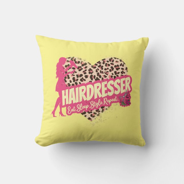 Hairdresser Leopard Hair Hustler Hairstylist Cushion (Front)