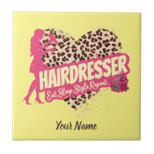 Hairdresser Leopard Hair Hustler Hairstylist Tile