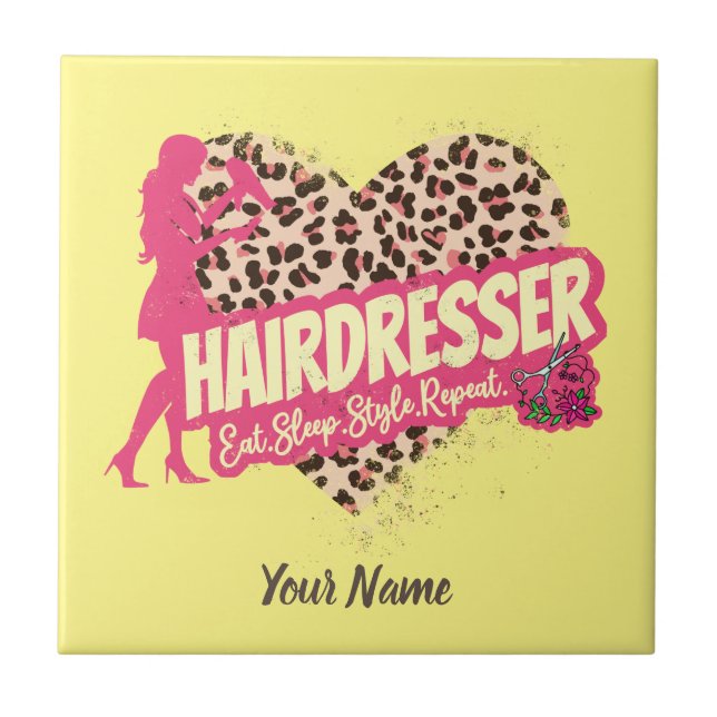 Hairdresser Leopard Hair Hustler Hairstylist Tile (Front)