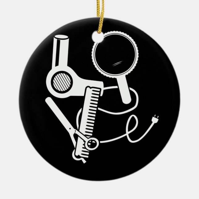 Hairdresser Love Hairdryer Scissors Barber Brush Ceramic Tree Decoration (Front)