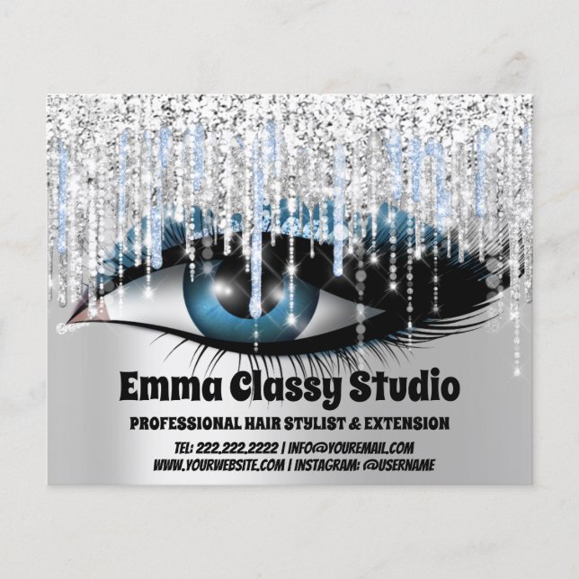 Hairdresser Nail Lashes Silver Grey Glitter Drips Flyer (Front)