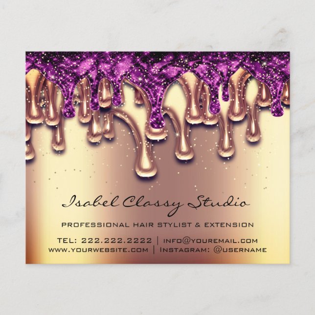 Hairdresser Nail Stylist Gold Purple Drips Flyer (Front)