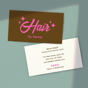 Hairdresser Pink Retro Stars Brown Business Card